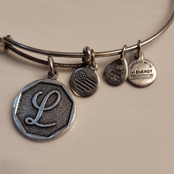 Alex and Ani Monogram Initial "L" Charm Bangle Bracelet Silver-tone - Picture 1 of 13